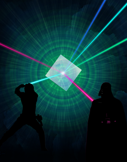 image montage: Two light beams from flashlights will not be influenced by each other when they cross.