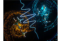 Bild: Ein ultrakurzer UV-Lichtpuls regt zwei chirale Moleküle an, die sich spiegelbildlich zueinander verhalten und als Enantiomere bezeichnet werden.